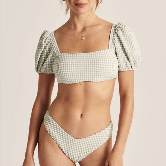 Abercrombie & Fitch Other - Green Seersucker Puff Sleeve Swim Top & High Leg Cheeky Bottoms